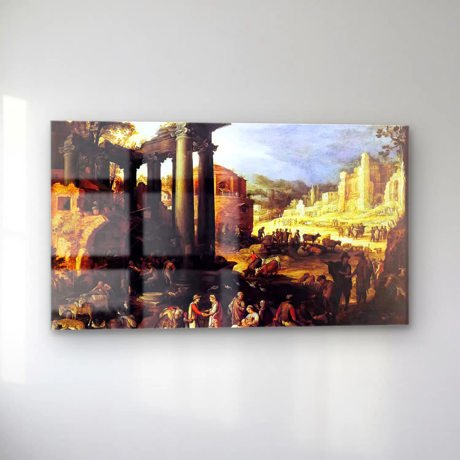 Paul Bril – The Campo Vaccino with a Gypsy Woman Reading a Palm cam tablo — sol açıdan görünüm