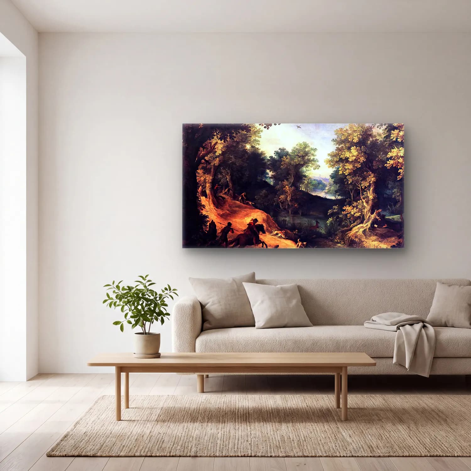 Paul Bril – The Stag Hunt cam tablo — açık renk salonda