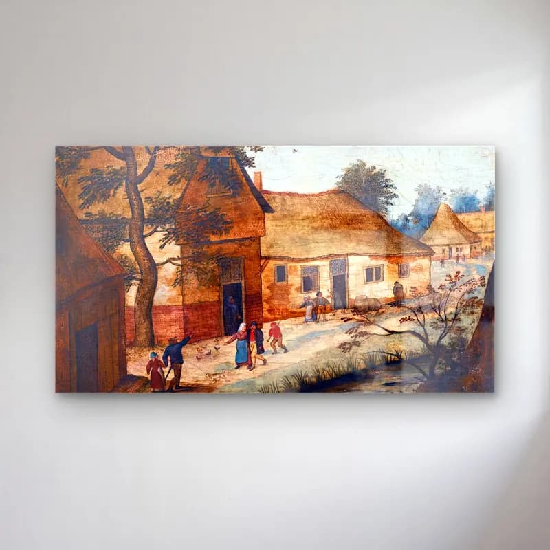 Pieter Brueghel the Younger – A Village Street cam tablo — Pieter Brueghel the Younger – A Village Street — yağlı boya köy sokağı