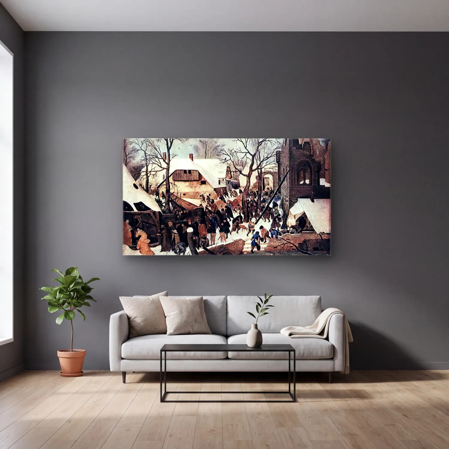 Pieter Brueghel the Younger – Adoration of the Magi cam tablo — gri duvarlı salonda