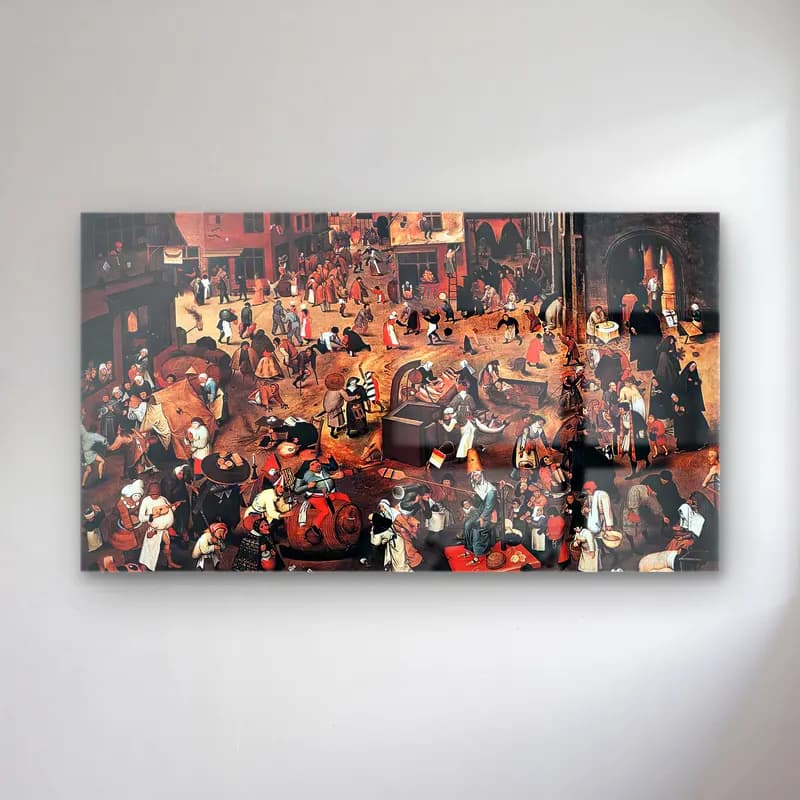 Pieter Brueghel the Younger – Battle of Carnival and Lent cam tablo — Pieter Brueghel the Younger – Battle of Carnival and Lent — yağlı boya savaş sahnesi