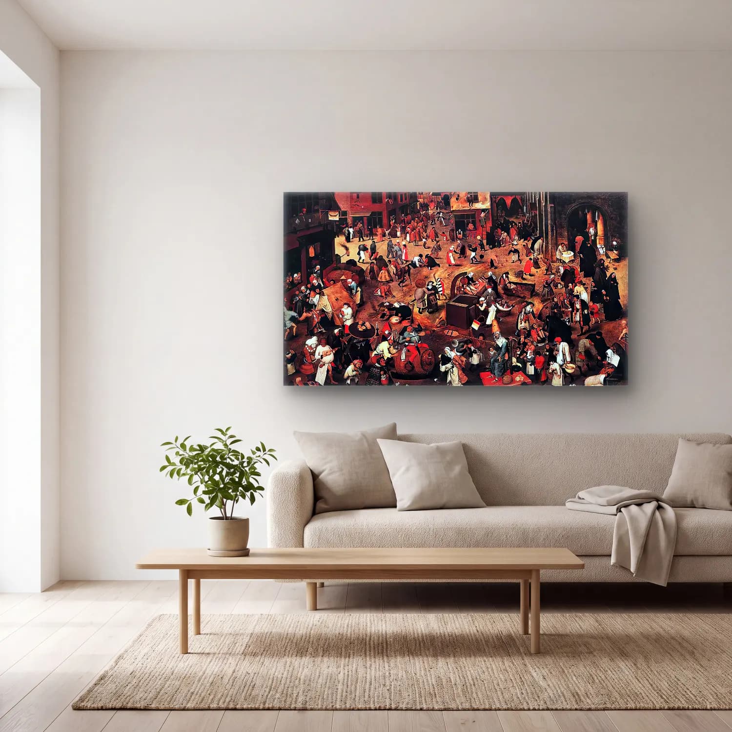 Pieter Brueghel the Younger – Battle of Carnival and Lent cam tablo — açık renk salonda