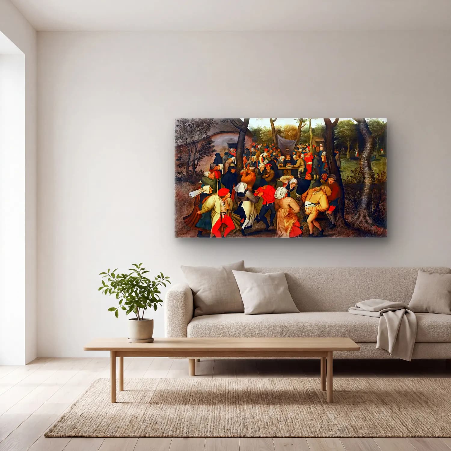Pieter Brueghel the Younger – Peasant Wedding Dance cam tablo — açık renk salonda