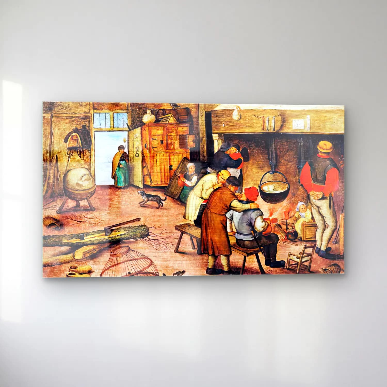 Pieter Brueghel the Younger – Peasants Warming Themselves beside a Hearth cam tablo — sol açıdan görünüm