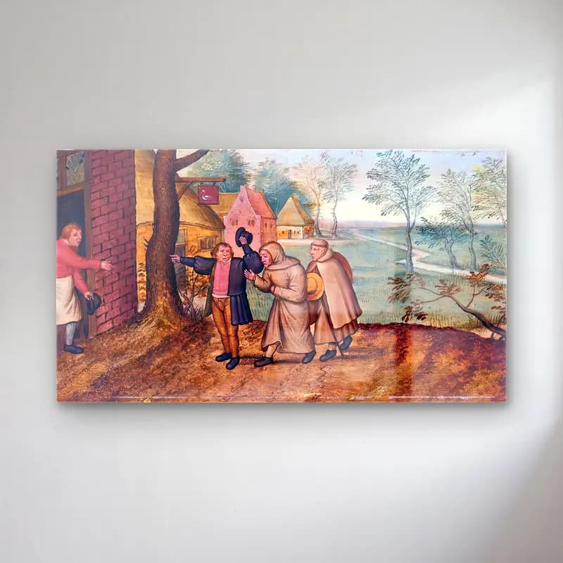 Pieter Brueghel the Younger – Two Monks in front of an Inn cam tablo — Pieter Brueghel the Younger – Two Monks in front of an Inn — vintage dini sahne