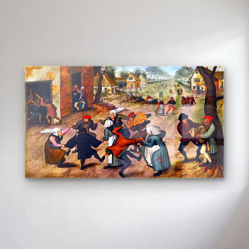Pieter Brueghel the Younger – Village Street with Dancing Peasants cam tablo — Pieter Brueghel the Younger – Village Street with Dancing Peasants — vintage dansçılar