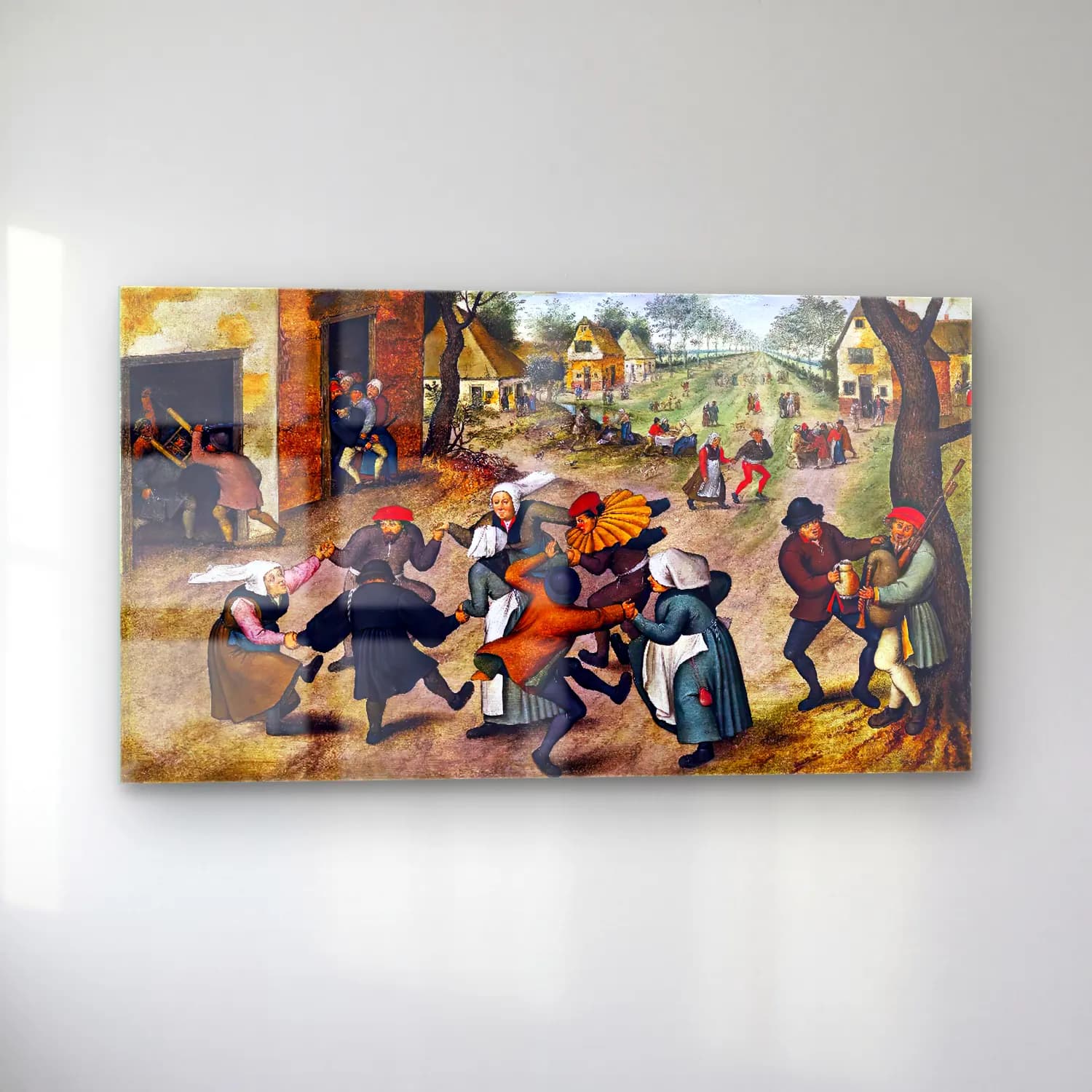 Pieter Brueghel the Younger – Village Street with Dancing Peasants cam tablo — sol açıdan görünüm