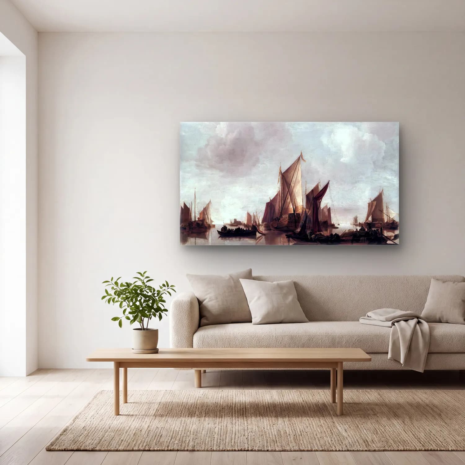 Jan van de Cappelle – A State Yacht and Other Craft in Calm Water cam tablo — açık renk salonda