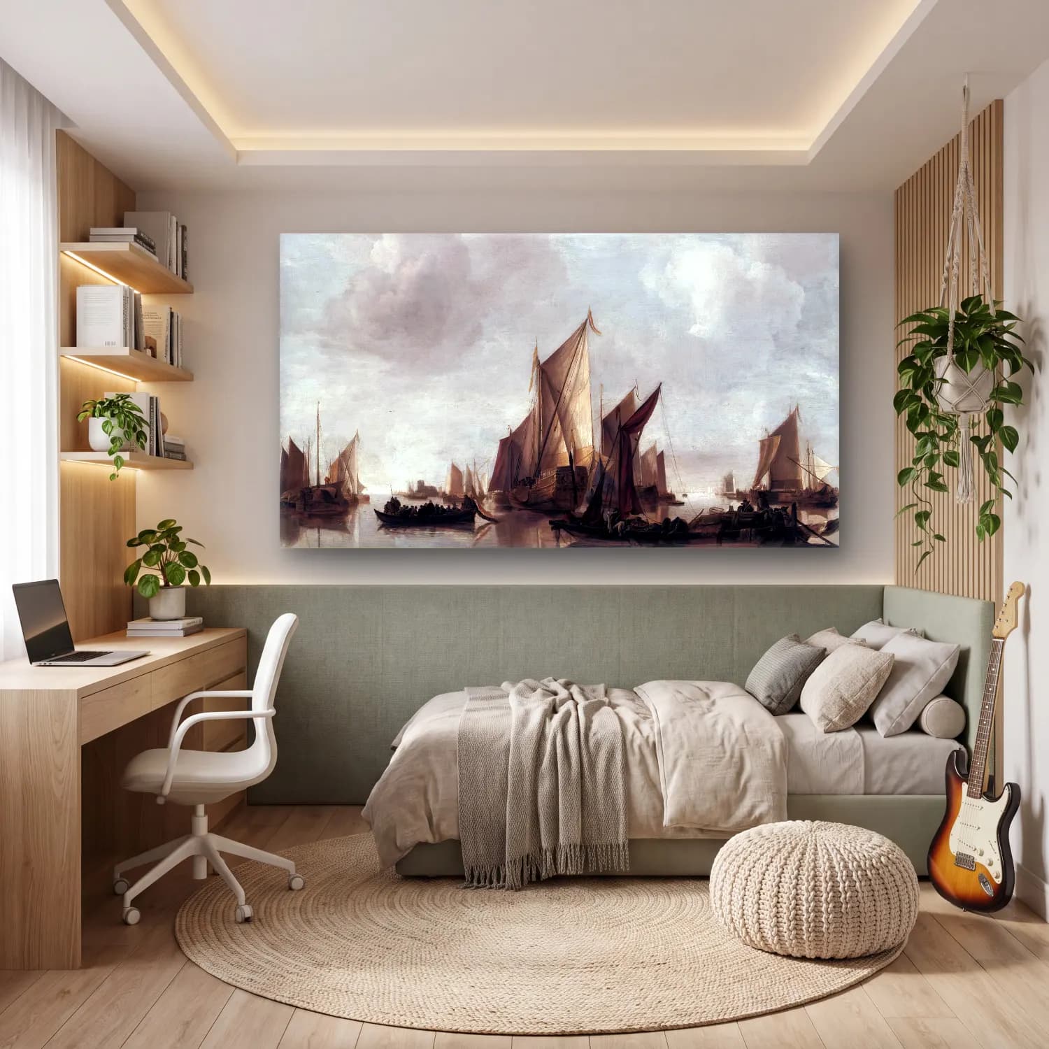 Jan van de Cappelle – A State Yacht and Other Craft in Calm Water cam tablo — genç odasında