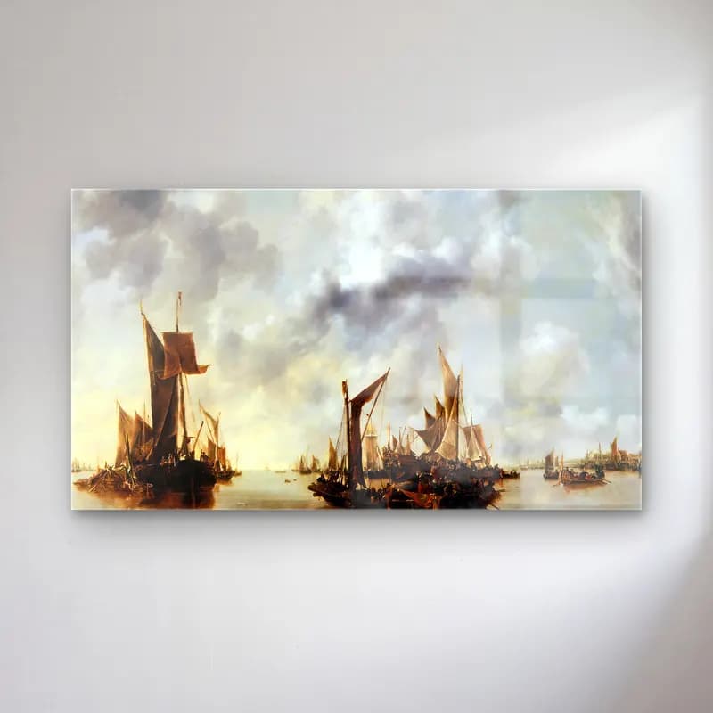 Jan van de Cappelle – Calm cam tablo — Jan van de Cappelle – Calm — yağlı boya liman ve tekneler