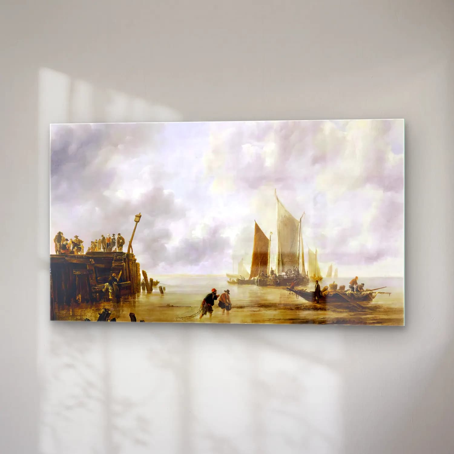 Jan van de Cappelle – Seascape with Fishermen and Figures on a Pier cam tablo — sağ açıdan görünüm