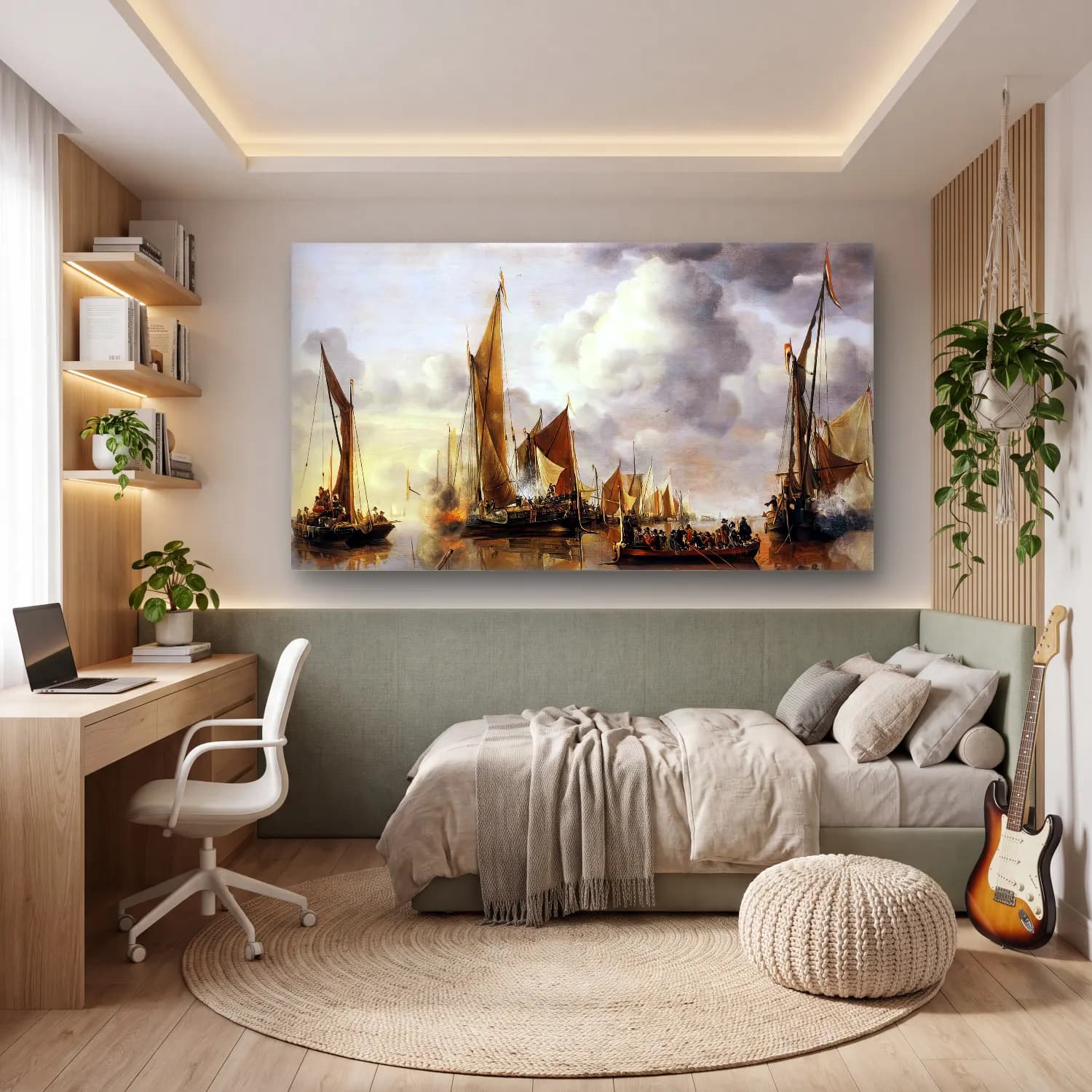Jan van de Cappelle – The State Barge Saluted by the Home Fleet cam tablo — genç odasında