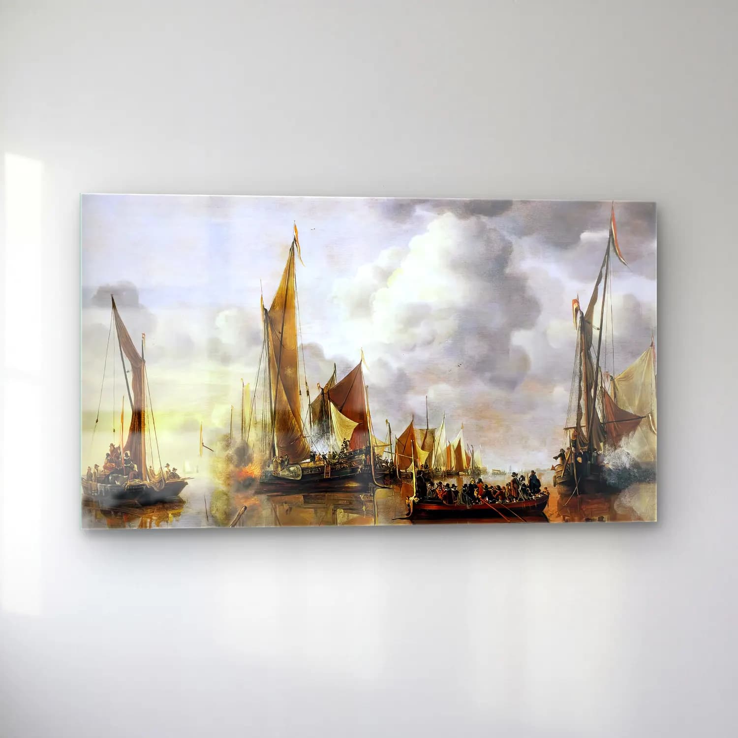 Jan van de Cappelle – The State Barge Saluted by the Home Fleet cam tablo — sol açıdan görünüm
