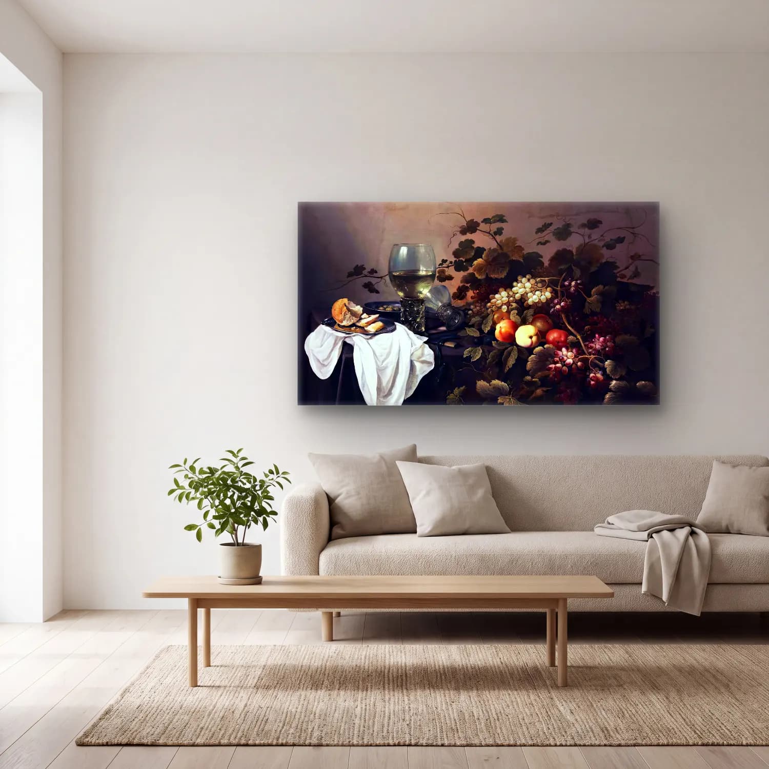 Pieter Claesz – Still-Life with Fruit and Roemer cam tablo — açık renk salonda