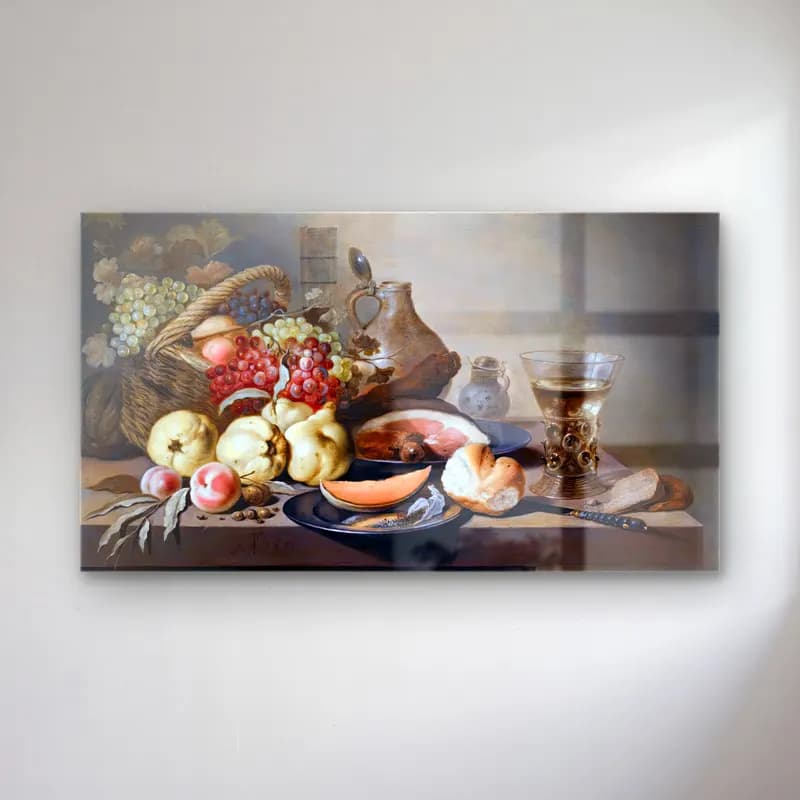 Pieter Claesz – Still-Life with Fruit, Ham and Rummer cam tablo — Pieter Claesz – Still-Life with Fruit, Ham and Rummer — yağlı boya meyveli natürmort