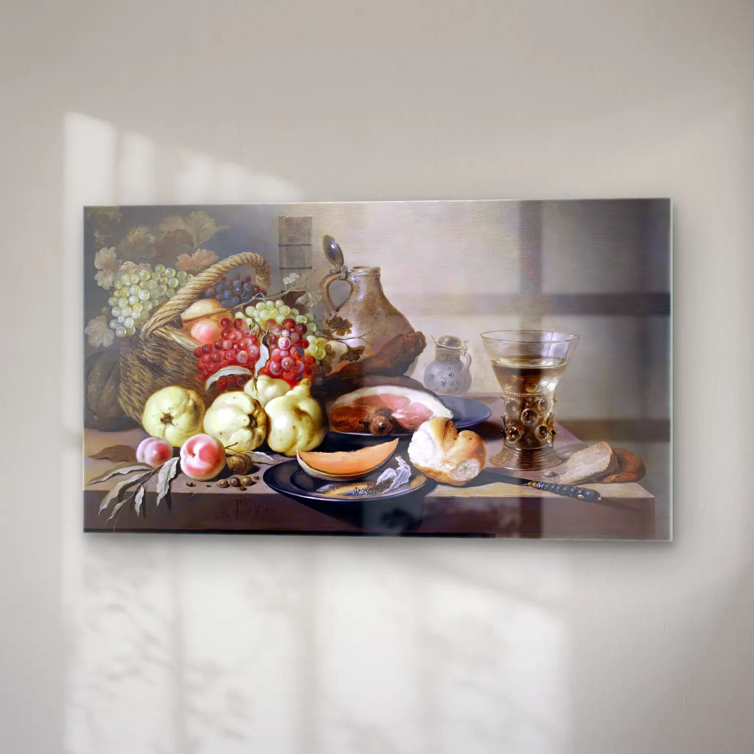 Pieter Claesz – Still-Life with Fruit, Ham and Rummer cam tablo — sağ açıdan görünüm