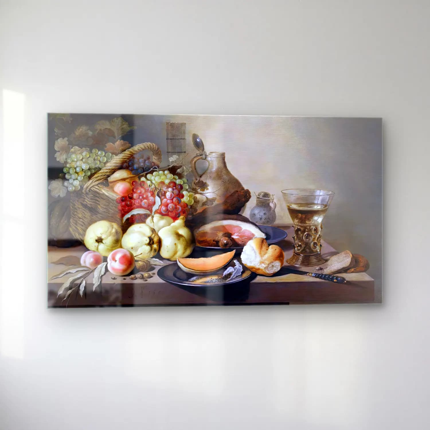 Pieter Claesz – Still-Life with Fruit, Ham and Rummer cam tablo — sol açıdan görünüm