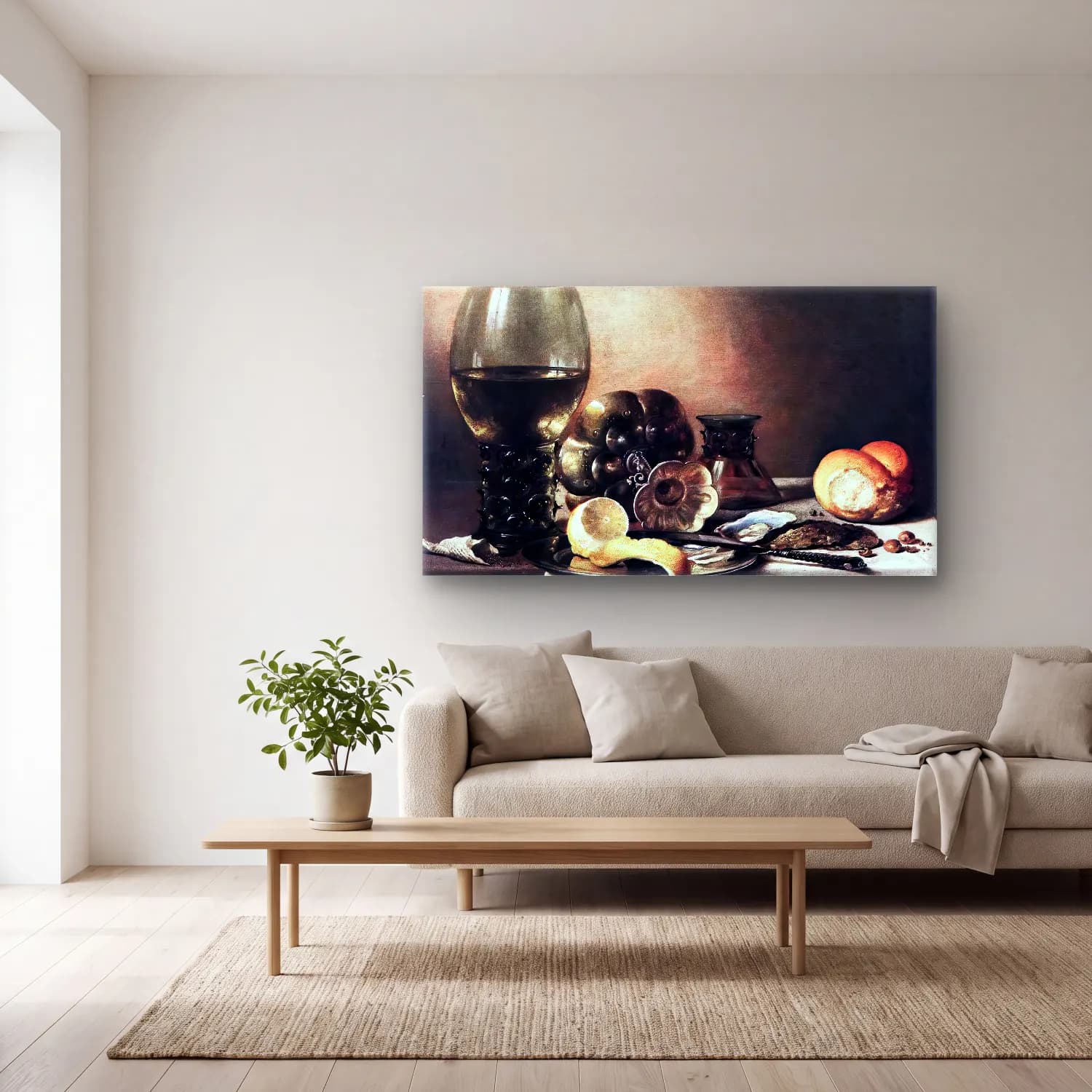 Pieter Claesz – Still-Life with Oysters cam tablo — açık renk salonda