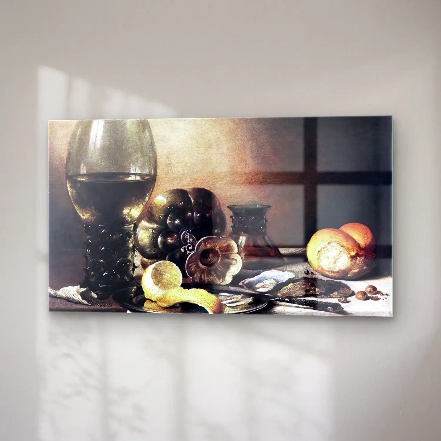 Pieter Claesz – Still-Life with Oysters cam tablo — sağ açıdan görünüm