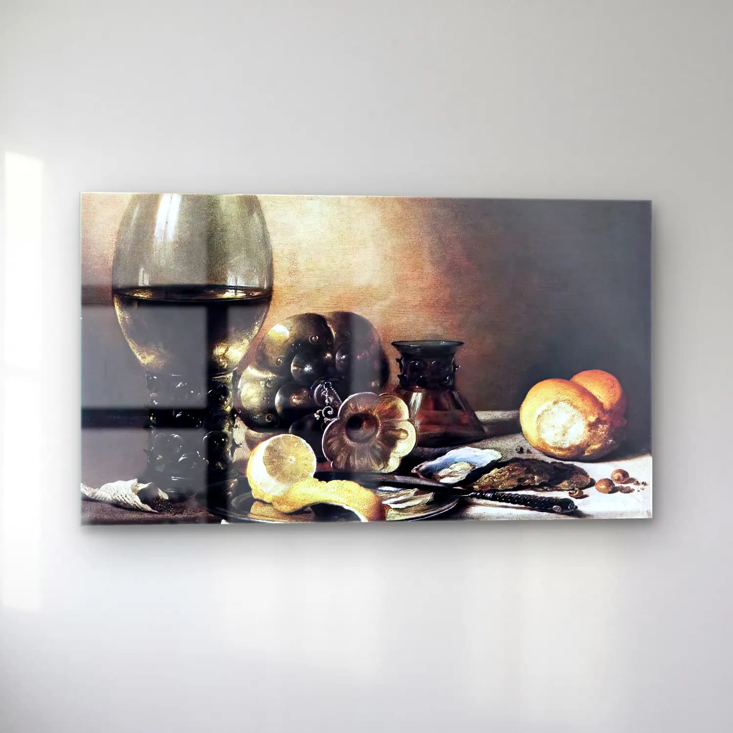 Pieter Claesz – Still-Life with Oysters cam tablo — sol açıdan görünüm