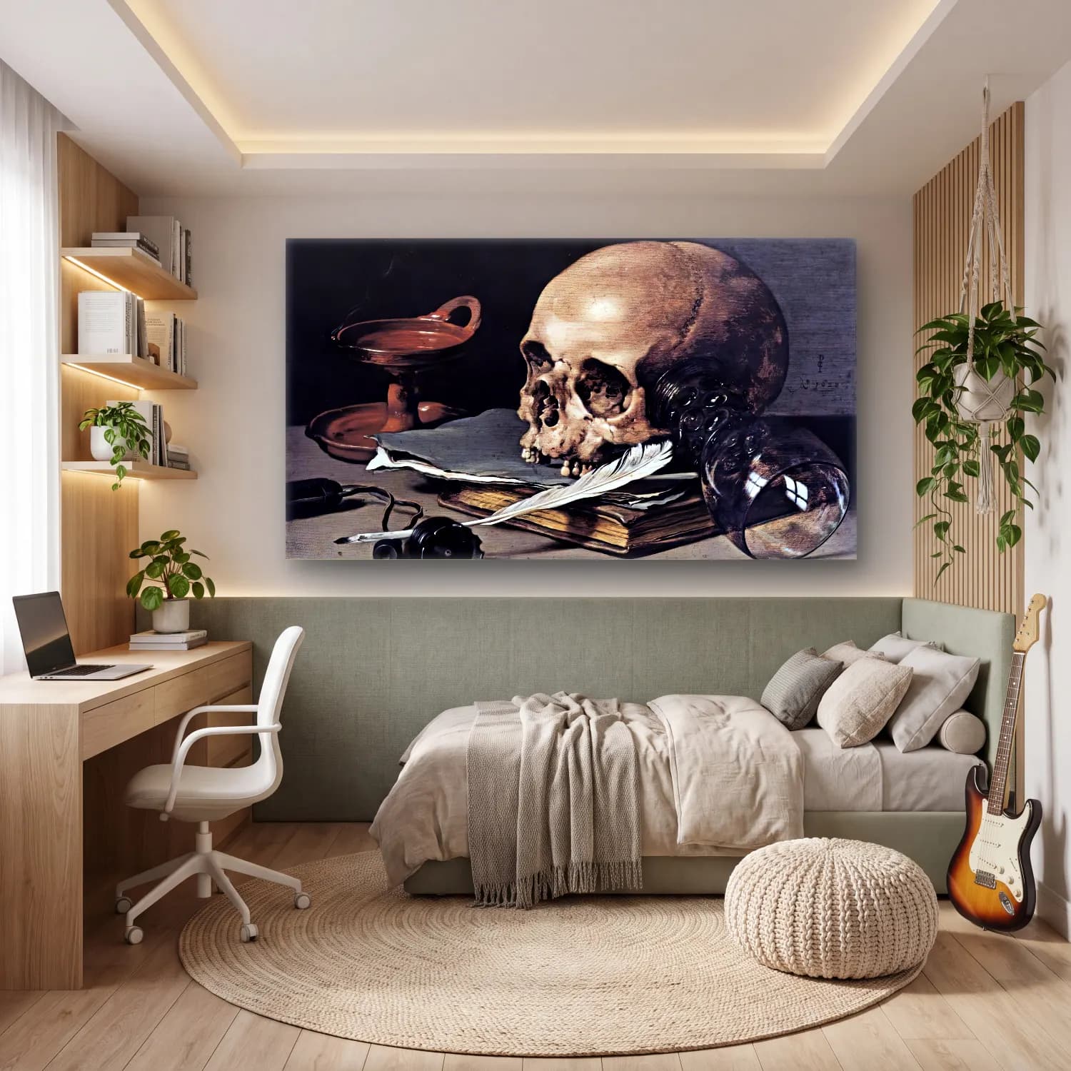 Pieter Claesz – Still-Life with a Skull and Writing Quill cam tablo — genç odasında