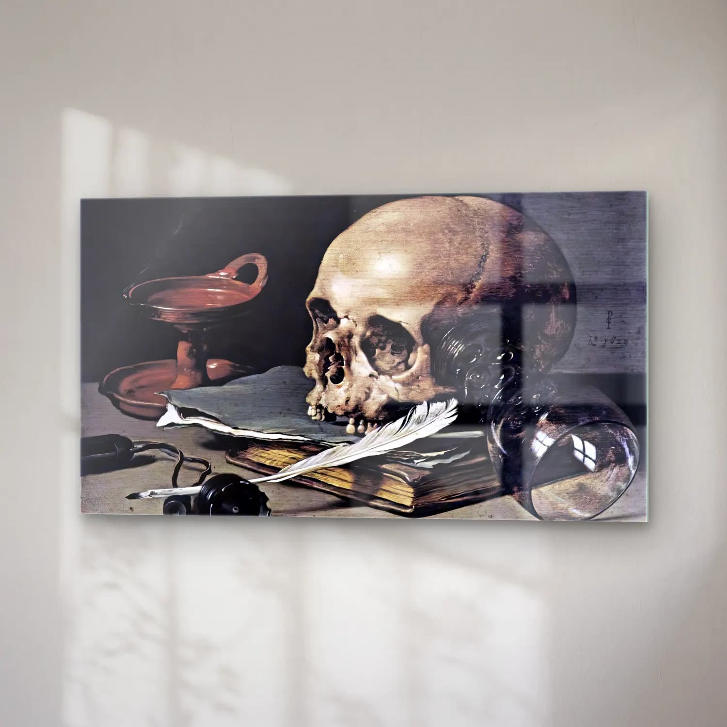 Pieter Claesz – Still-Life with a Skull and Writing Quill cam tablo — sağ açıdan görünüm