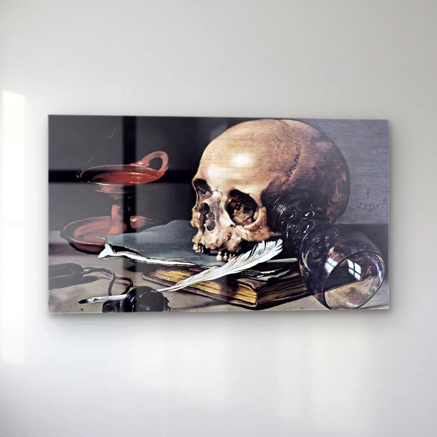 Pieter Claesz – Still-Life with a Skull and Writing Quill cam tablo — sol açıdan görünüm