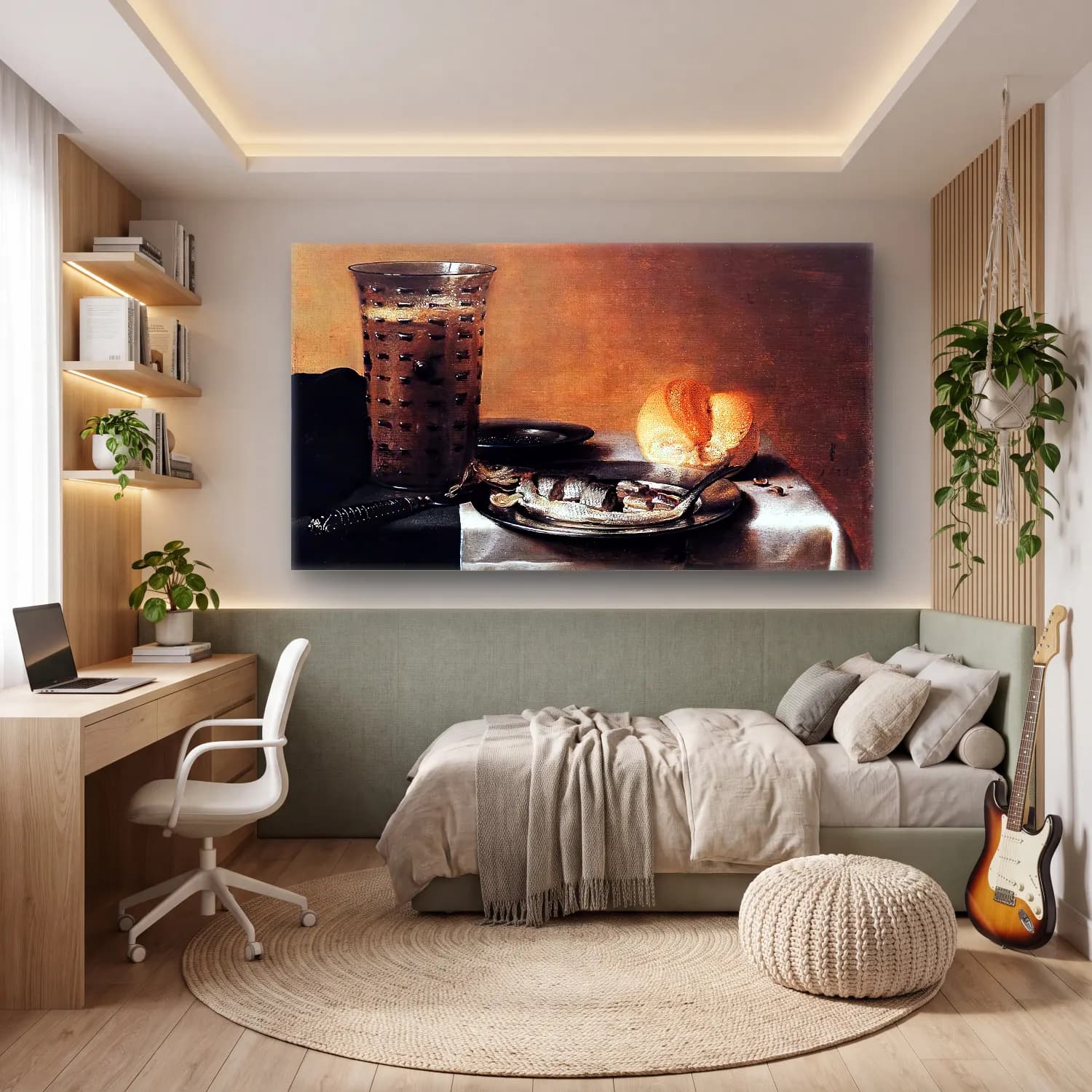 Pieter Claesz – Still-life with Herring cam tablo — genç odasında
