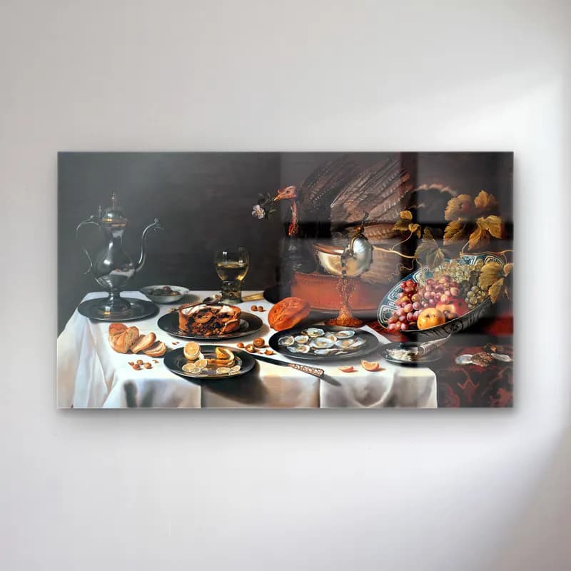 Pieter Claesz – Still-life with Turkey-Pie cam tablo — Pieter Claesz – Still-life with Turkey-Pie — yağlı boya ekmek ve pastalar