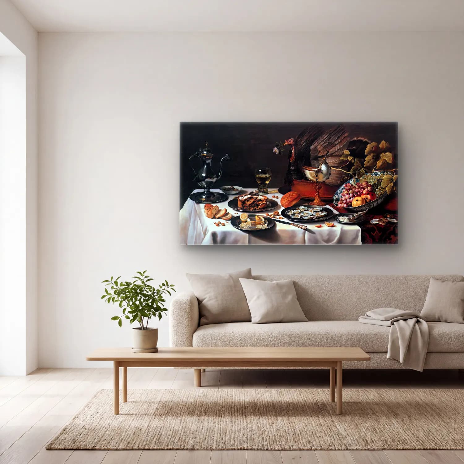 Pieter Claesz – Still-life with Turkey-Pie cam tablo — açık renk salonda