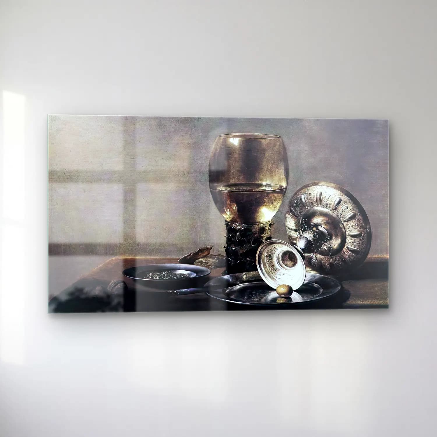 Pieter Claesz – Still-life with Wine Glass and Silver Bowl cam tablo — sol açıdan görünüm