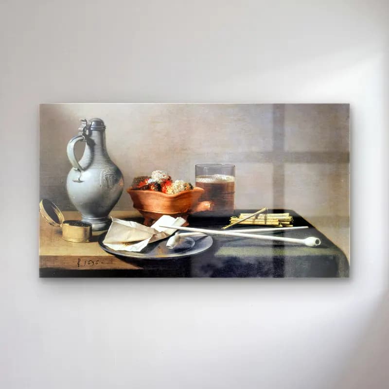 Pieter Claesz – Tobacco Pipes and a Brazier cam tablo — Pieter Claesz – Tobacco Pipes and a Brazier — yağlı boya meyveli natürmort