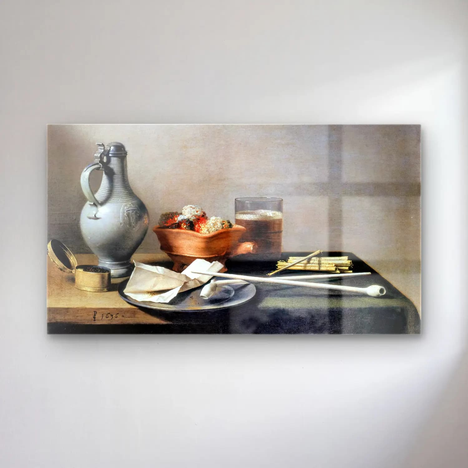 Pieter Claesz – Tobacco Pipes and a Brazier cam tablo — Pieter Claesz – Tobacco Pipes and a Brazier — yağlı boya meyveli natürmort