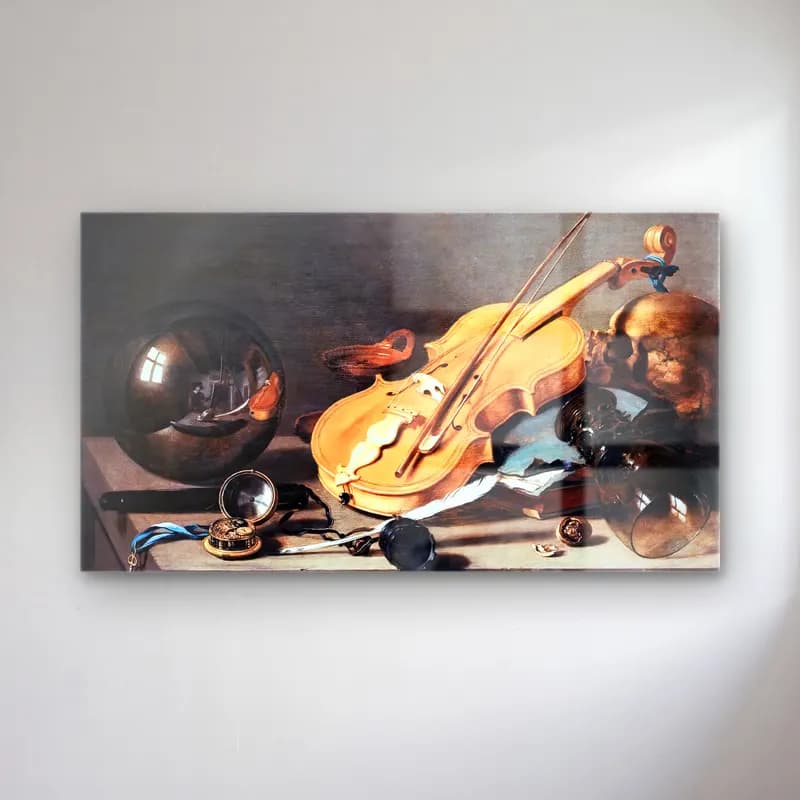 Pieter Claesz – Vanitas with Violin and Glass Ball cam tablo — Pieter Claesz – Vanitas with Violin and Glass Ball — yağlı boya mutfak gereçleri