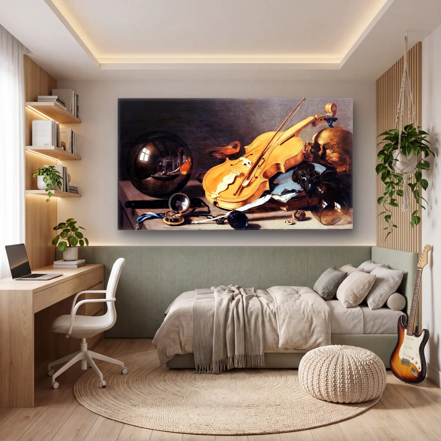 Pieter Claesz – Vanitas with Violin and Glass Ball cam tablo — genç odasında