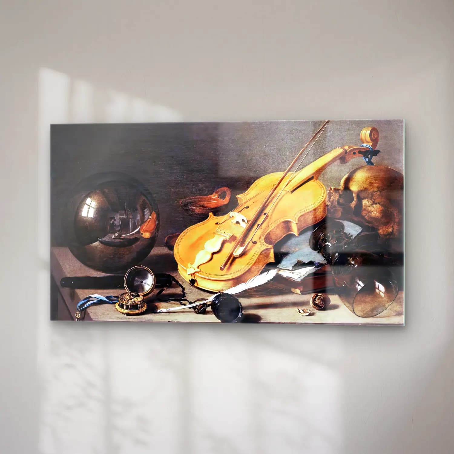 Pieter Claesz – Vanitas with Violin and Glass Ball cam tablo — sağ açıdan görünüm