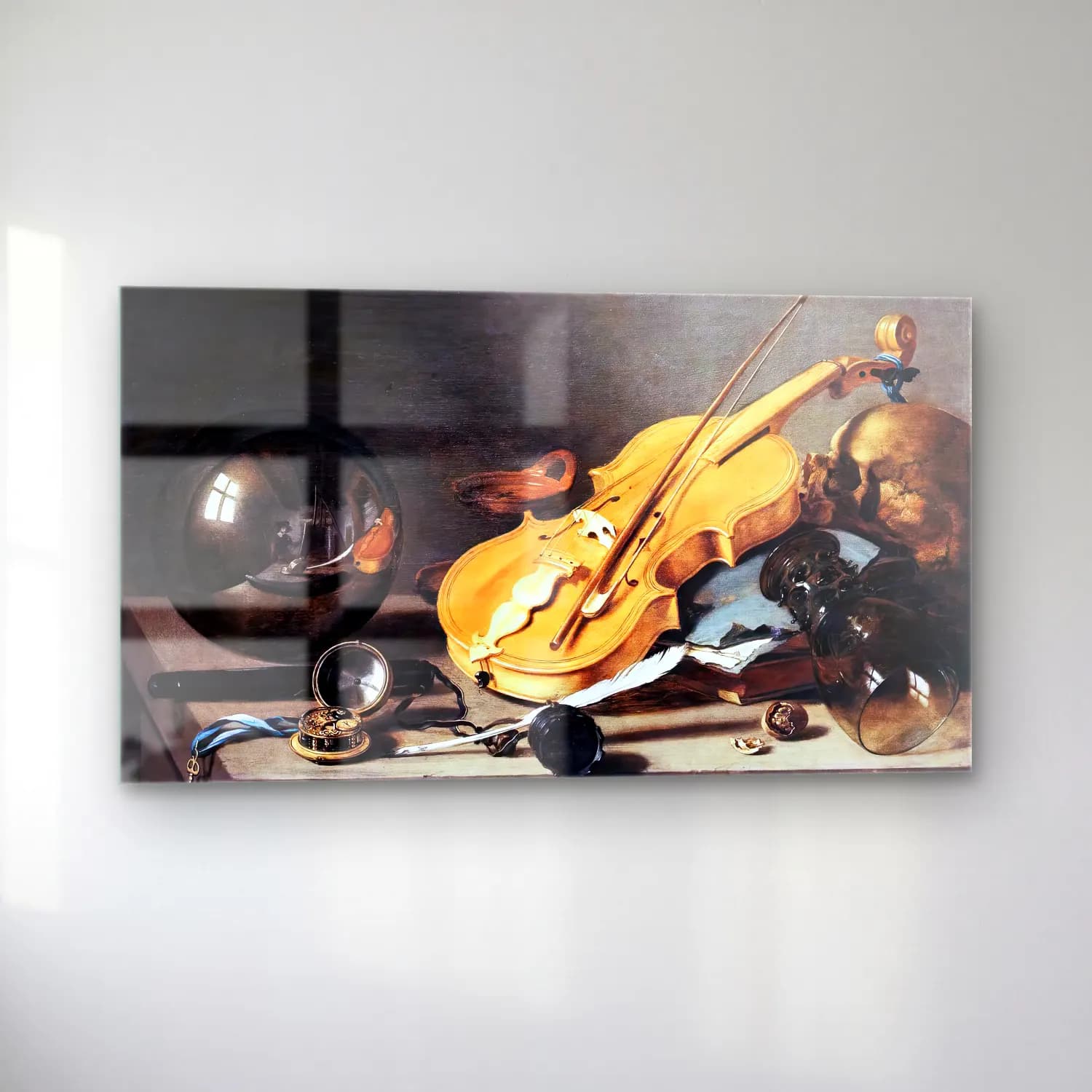 Pieter Claesz – Vanitas with Violin and Glass Ball cam tablo — sol açıdan görünüm