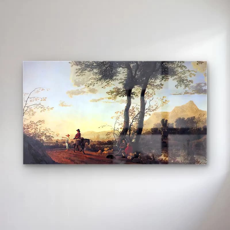 Aelbert Cuyp – A Road near a River – Bej Tonlar cam tablo — Aelbert Cuyp – A Road near a River – Bej Tonlar — yağlı boya kırda nehir