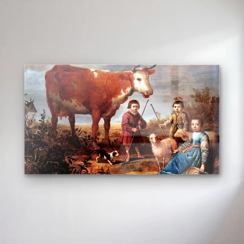 Aelbert Cuyp – Children and a Cow – Bej Tonlar cam tablo — Aelbert Cuyp – Children and a Cow – Bej Tonlar — yağlı boya dini sahne