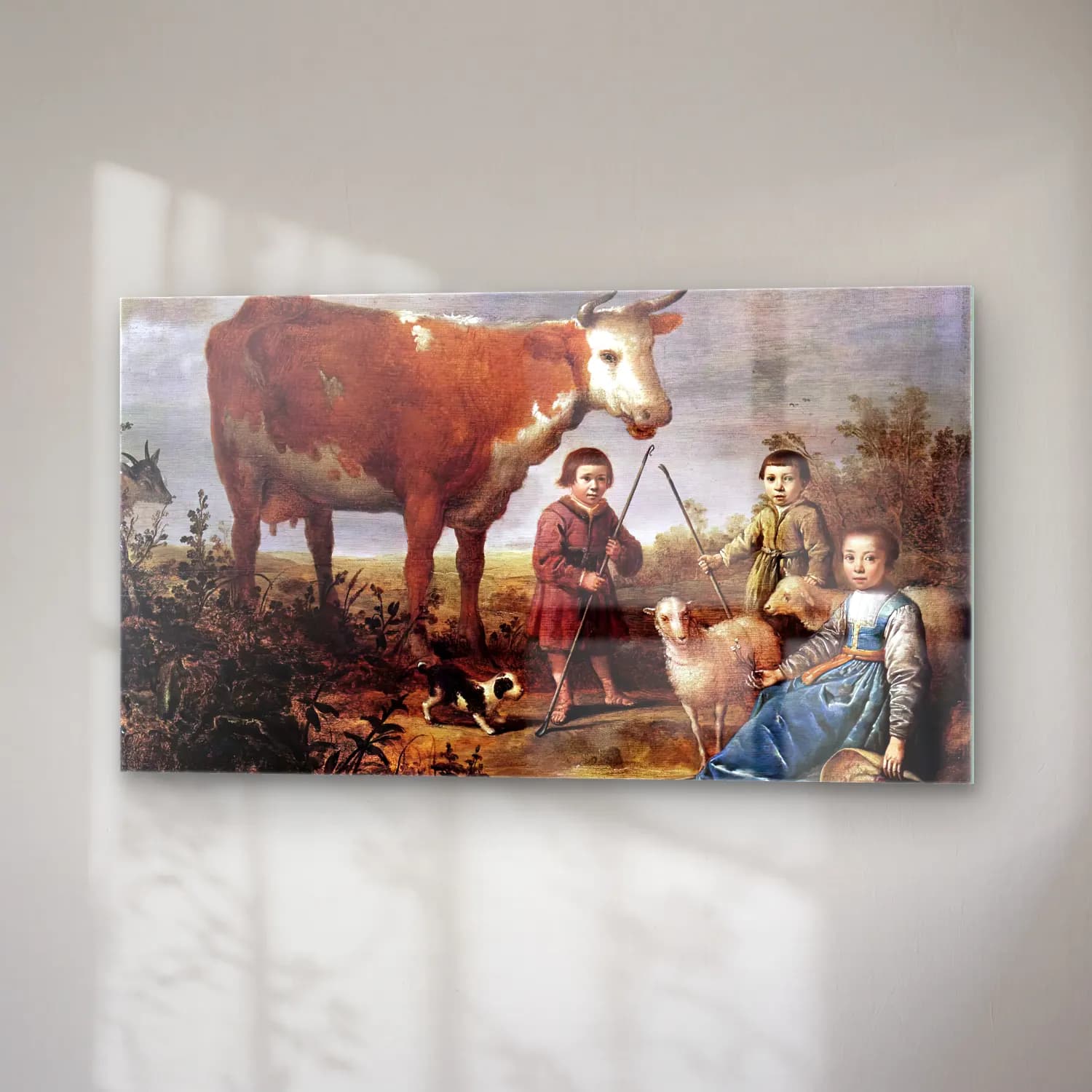 Aelbert Cuyp – Children and a Cow – Bej Tonlar cam tablo — sağ açıdan görünüm