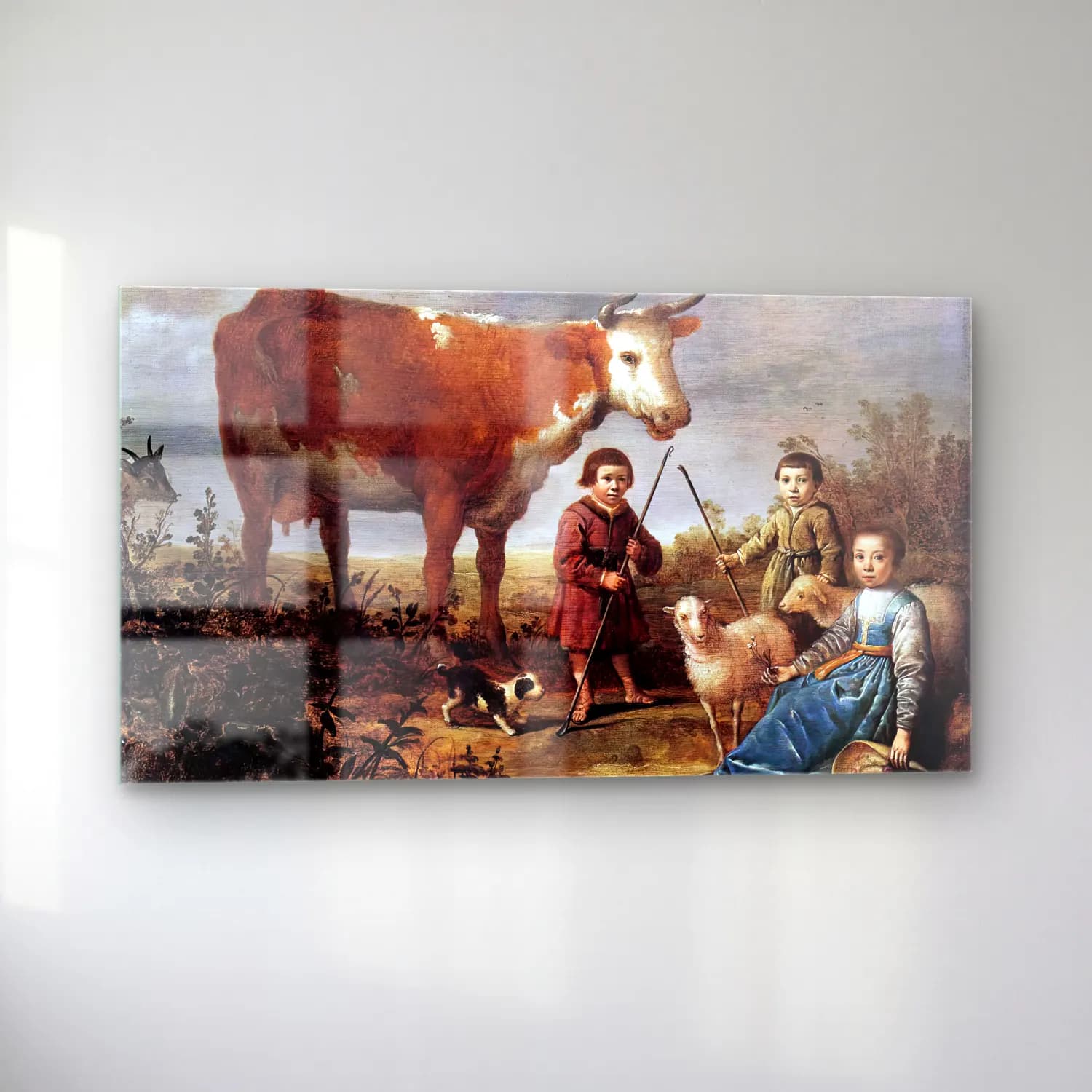 Aelbert Cuyp – Children and a Cow – Bej Tonlar cam tablo — sol açıdan görünüm