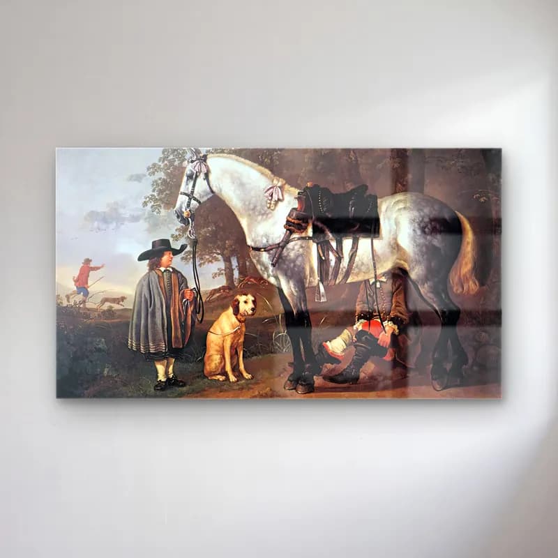 Aelbert Cuyp – Grey Horse in a Landscape cam tablo — Aelbert Cuyp – Grey Horse in a Landscape — vintage atlı