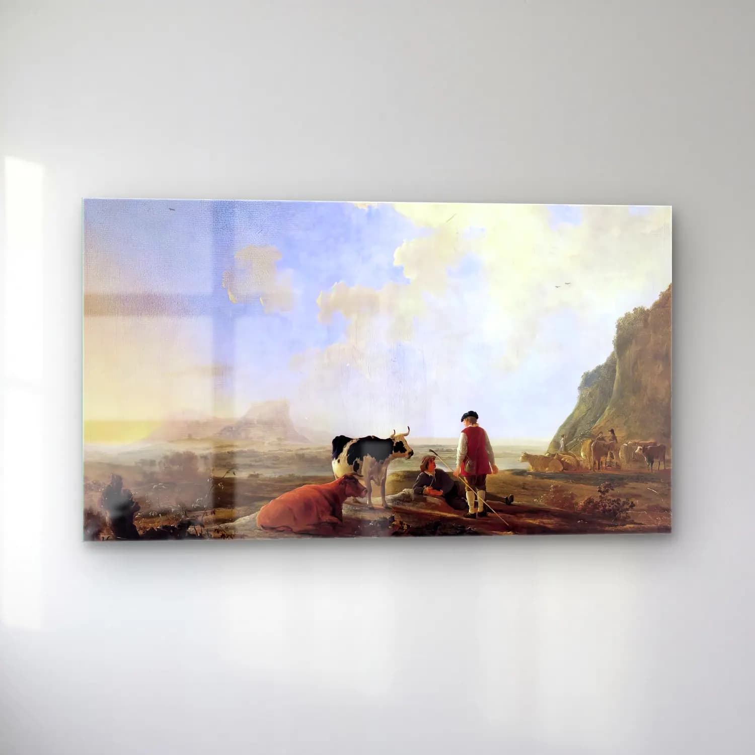 Aelbert Cuyp – Herdsmen with Cows – Bej Tonlar cam tablo — sol açıdan görünüm