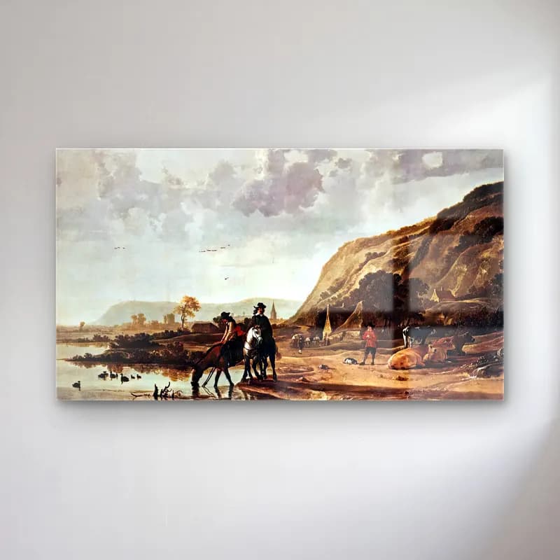 Aelbert Cuyp – Large River Landscape with Horsemen cam tablo — Aelbert Cuyp – Large River Landscape with Horsemen — yağlı boya kırda nehir