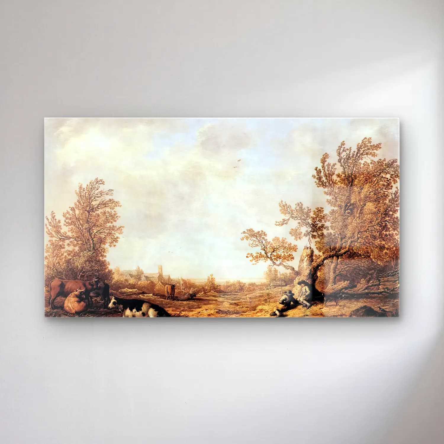 Aelbert Cuyp – Meadow with Cows and Herdsmen cam tablo — Aelbert Cuyp – Meadow with Cows and Herdsmen — yağlı boya kır evi