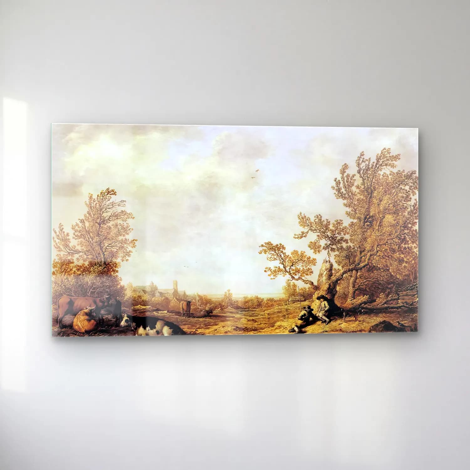 Aelbert Cuyp – Meadow with Cows and Herdsmen cam tablo — sol açıdan görünüm