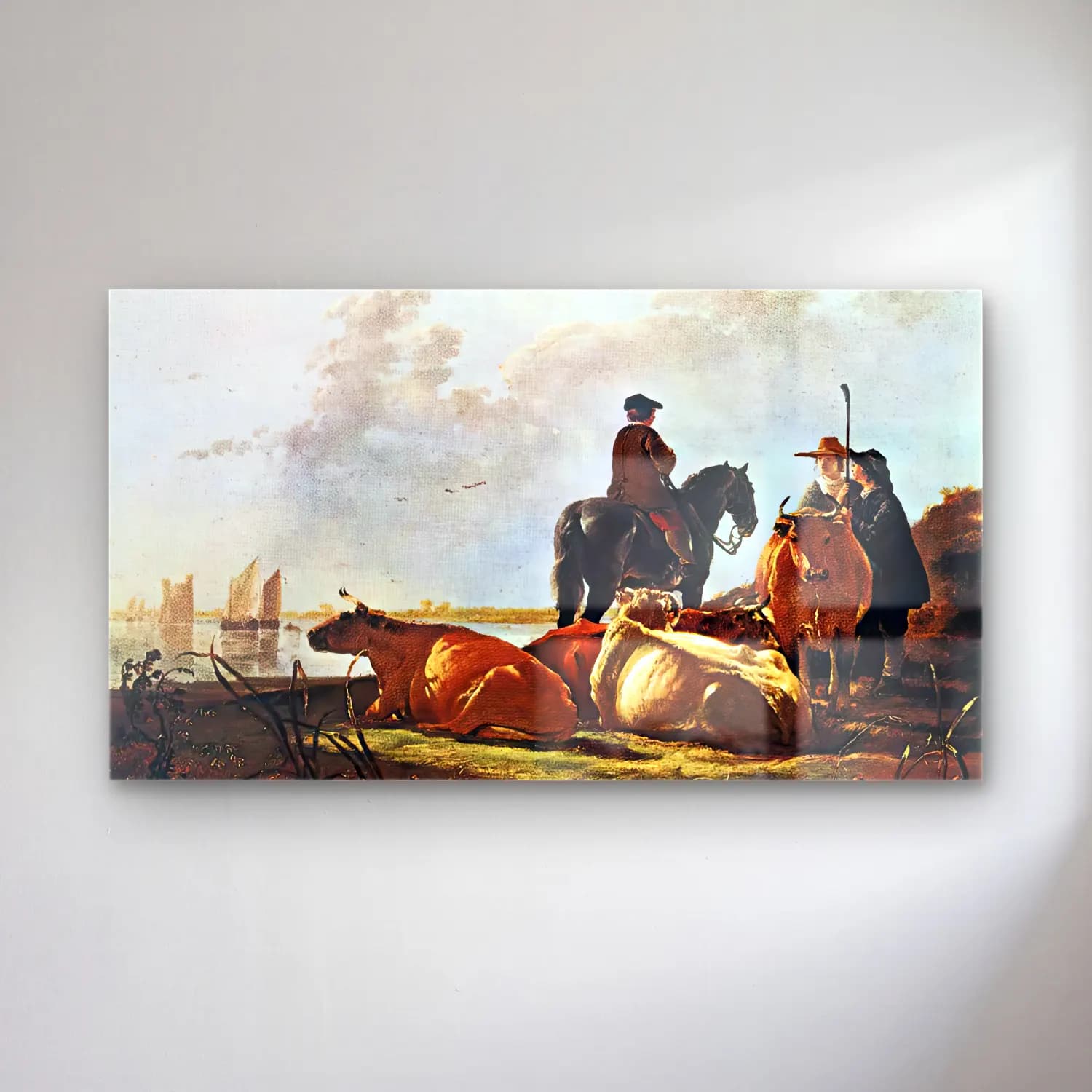Aelbert Cuyp – Peasants with Four Cows by the River cam tablo — Aelbert Cuyp – Peasants with Four Cows by the River — vintage atlı