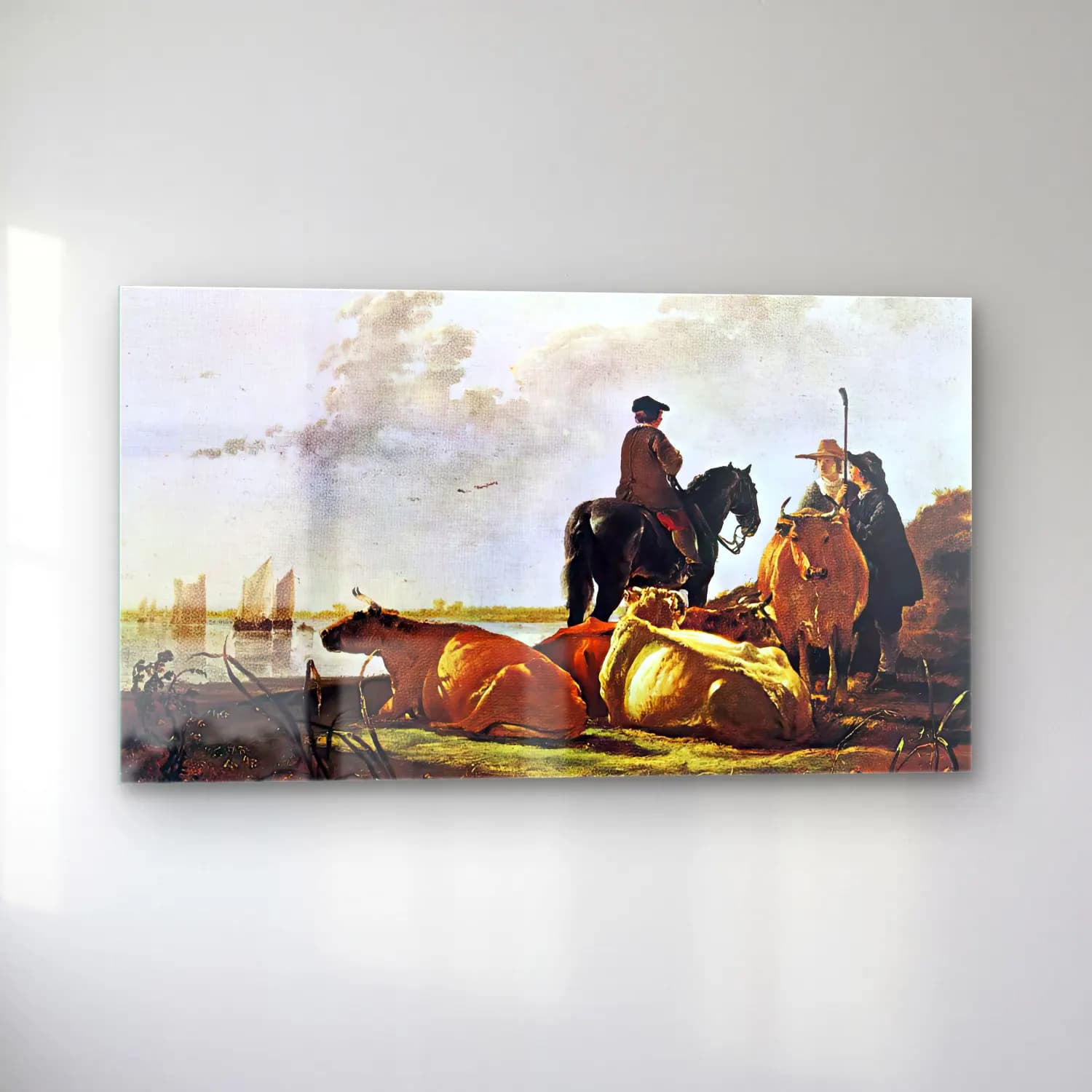 Aelbert Cuyp – Peasants with Four Cows by the River cam tablo — sol açıdan görünüm