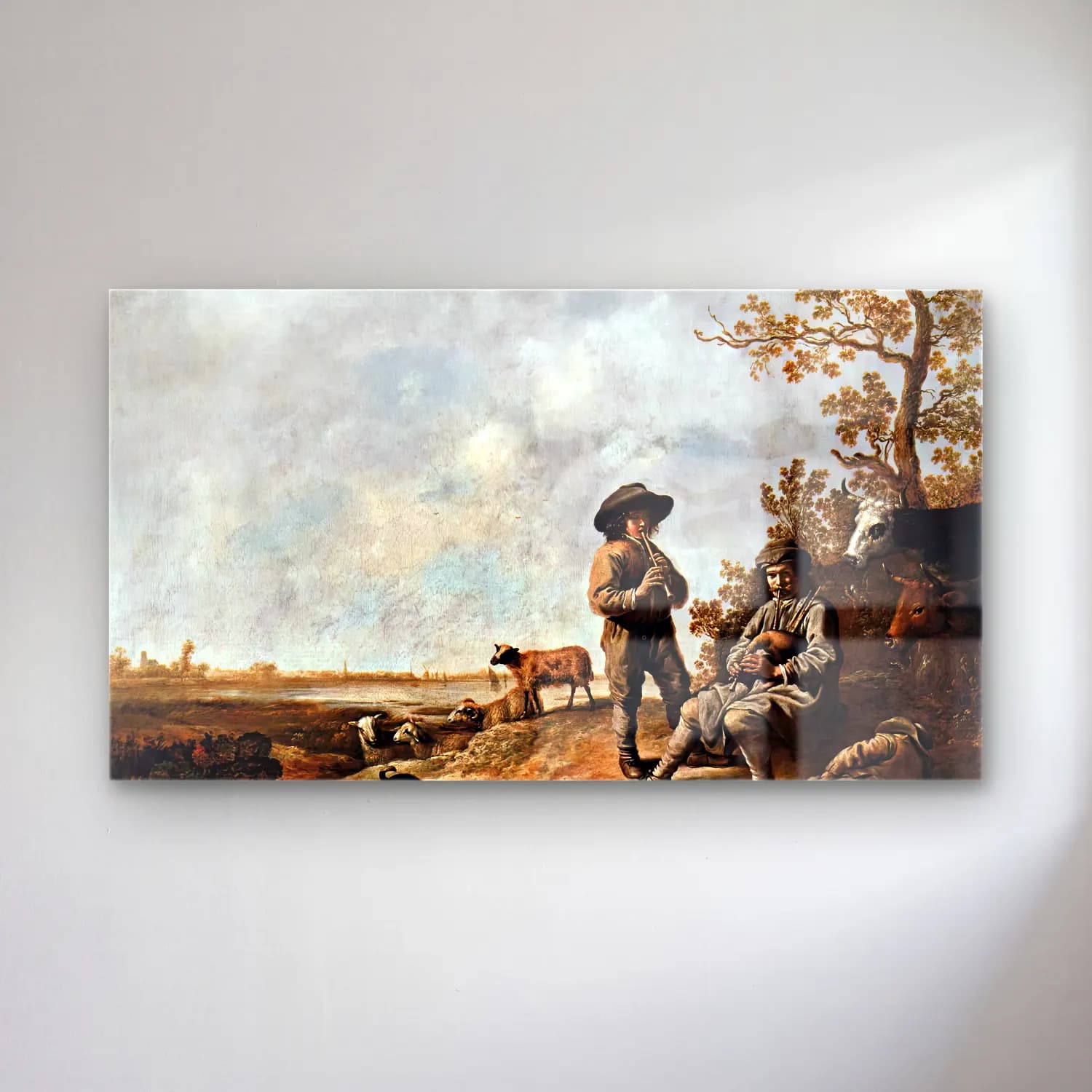 Aelbert Cuyp – Piping Shepherds cam tablo — Aelbert Cuyp – Piping Shepherds — vintage kır evi