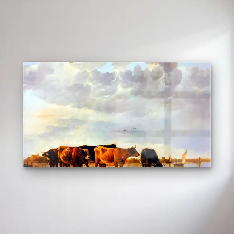 Aelbert Cuyp – River Landscape with Five Cows cam tablo — Aelbert Cuyp – River Landscape with Five Cows — yağlı boya i̇nek